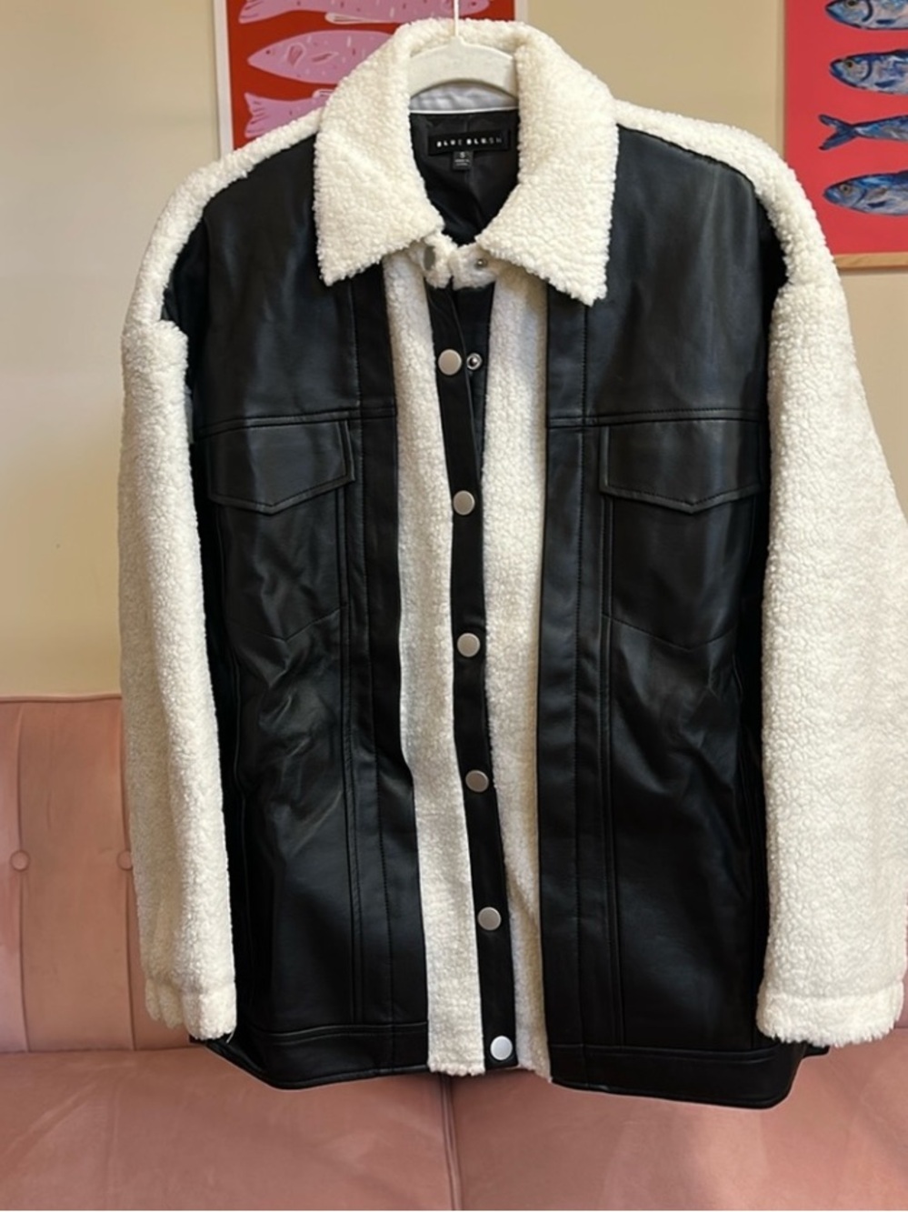 NWOT Faux Leather -Trim Sherpa Jacket - Black/White